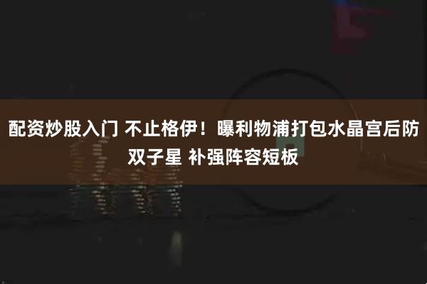 配资炒股入门 不止格伊！曝利物浦打包水晶宫后防双子星 补强阵容短板